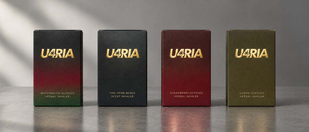 The four U4RIA Discovery Pack boxes lined up: Watermelon, Classic, Strawberry and Lemon